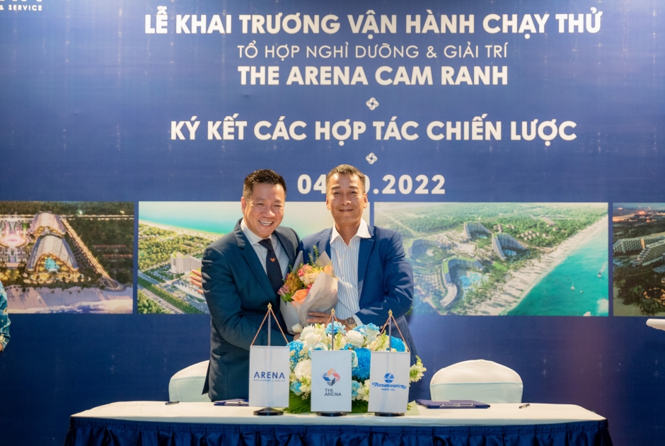 Lễ ký kết hợp tác chiến lược giữa AMS và Vietnamtourism tại buổi lễ "Khai trương vận hành chạy thử Tổ hợp nghỉ dưỡng và giải trí The Arena"