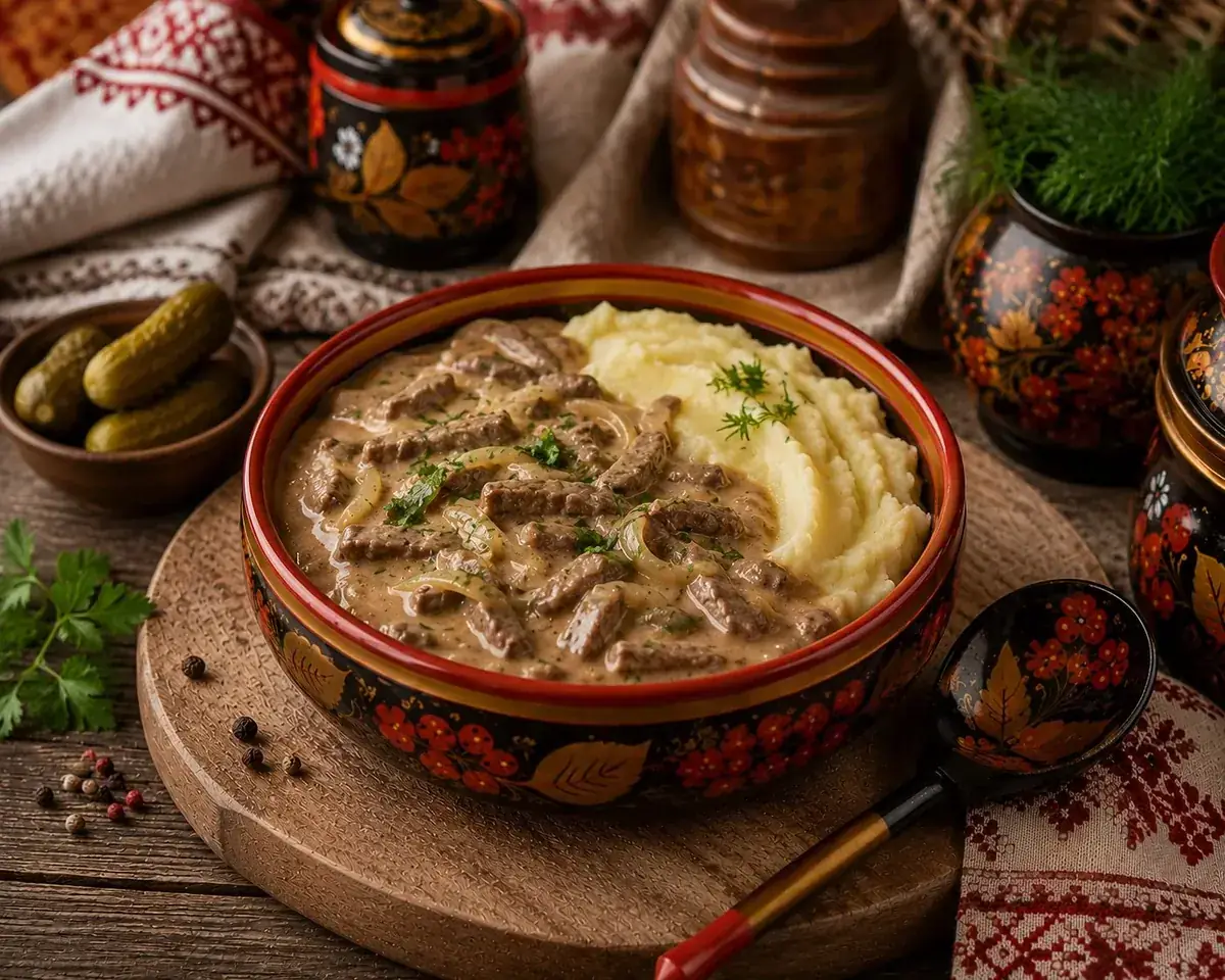 Thịt bò Nga sốt kem chua nổi tiếng thế giới
